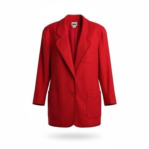 Leslie Fay Sport Red Wool Blend Blazer Jacket Button Front Pockets Women Size 14